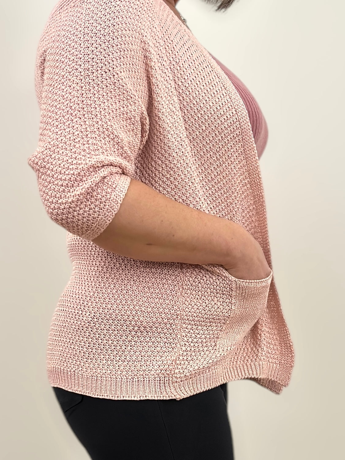 Gilet Rose manche 3/4 chauve souris