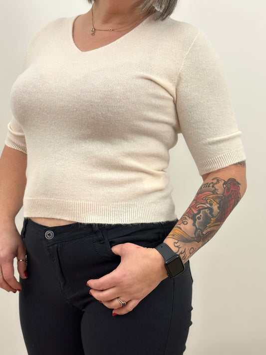 Pull court touché alpaga Écru