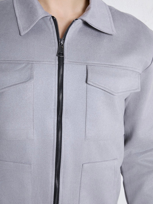 Veste 4 poches Suédine Grise