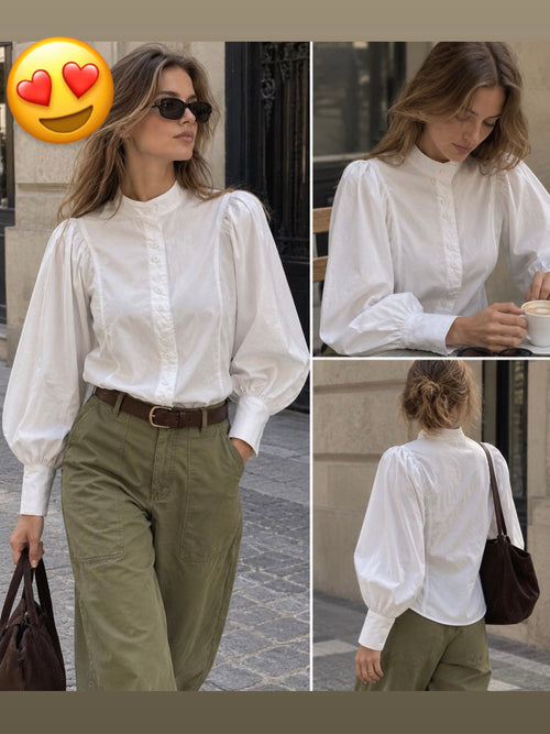 Chemise Blanche - Manches bouffantes à pinces