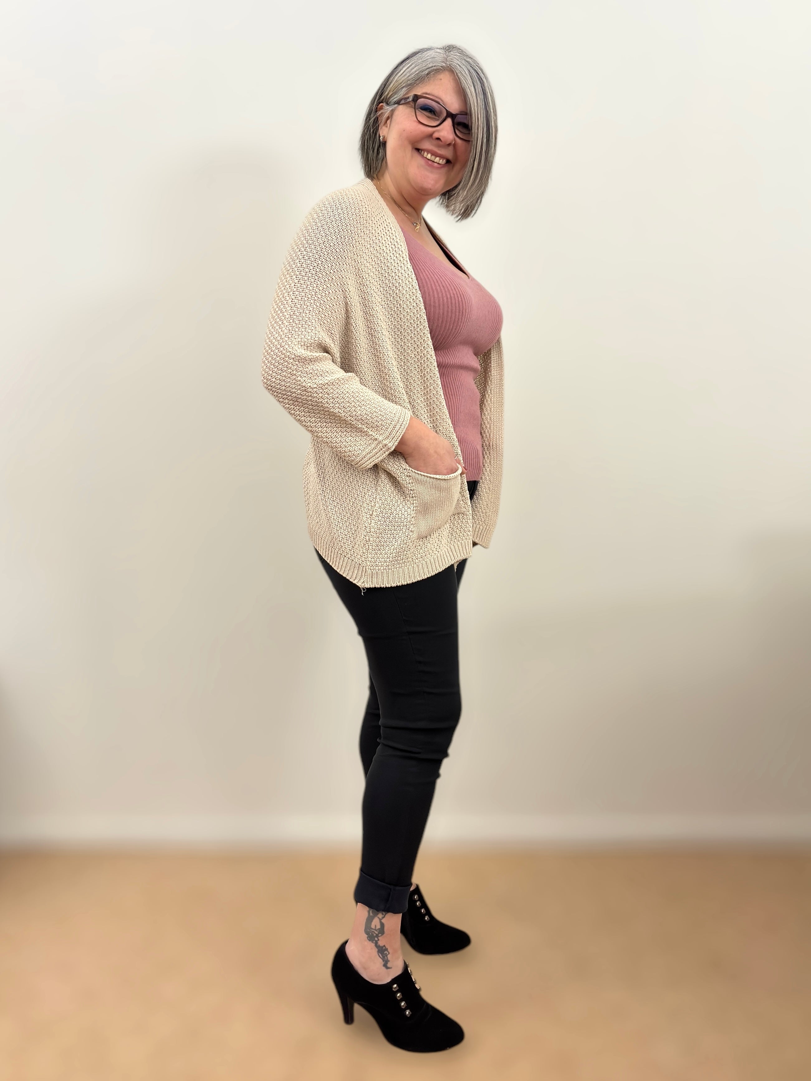 Gilet Beige manche 3/4 chauve souris