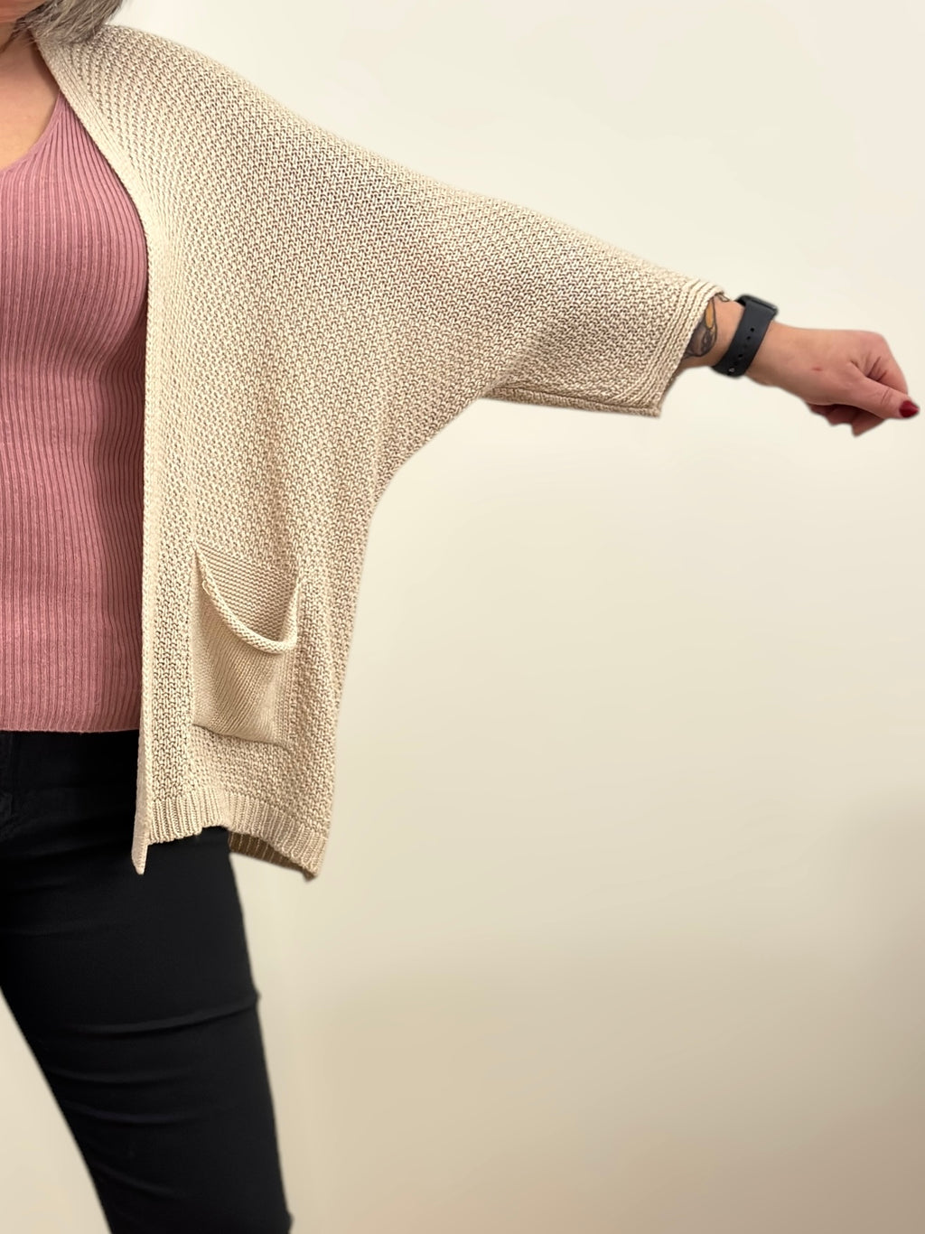 Gilet Beige manche 3/4 chauve souris