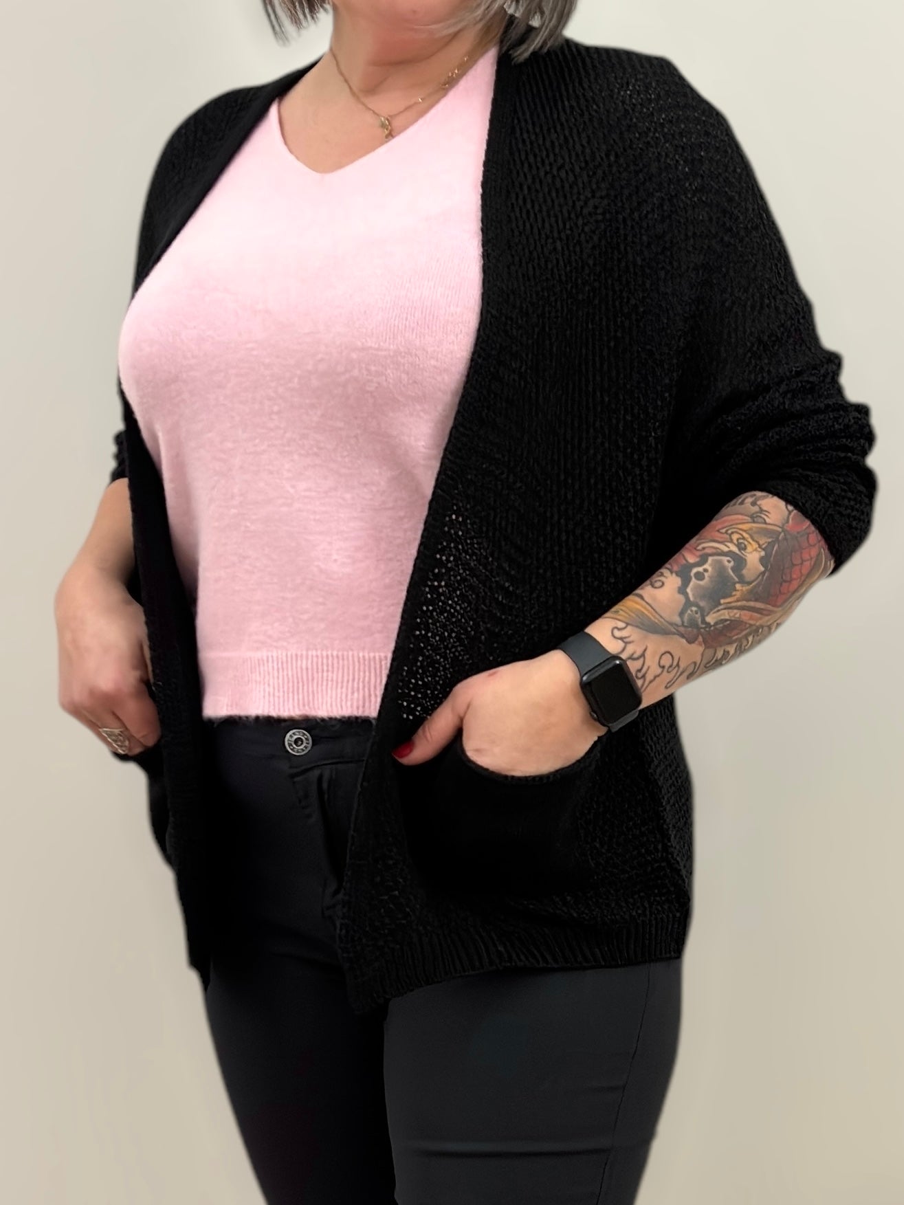 Gilet Noir manche 3/4 chauve souris