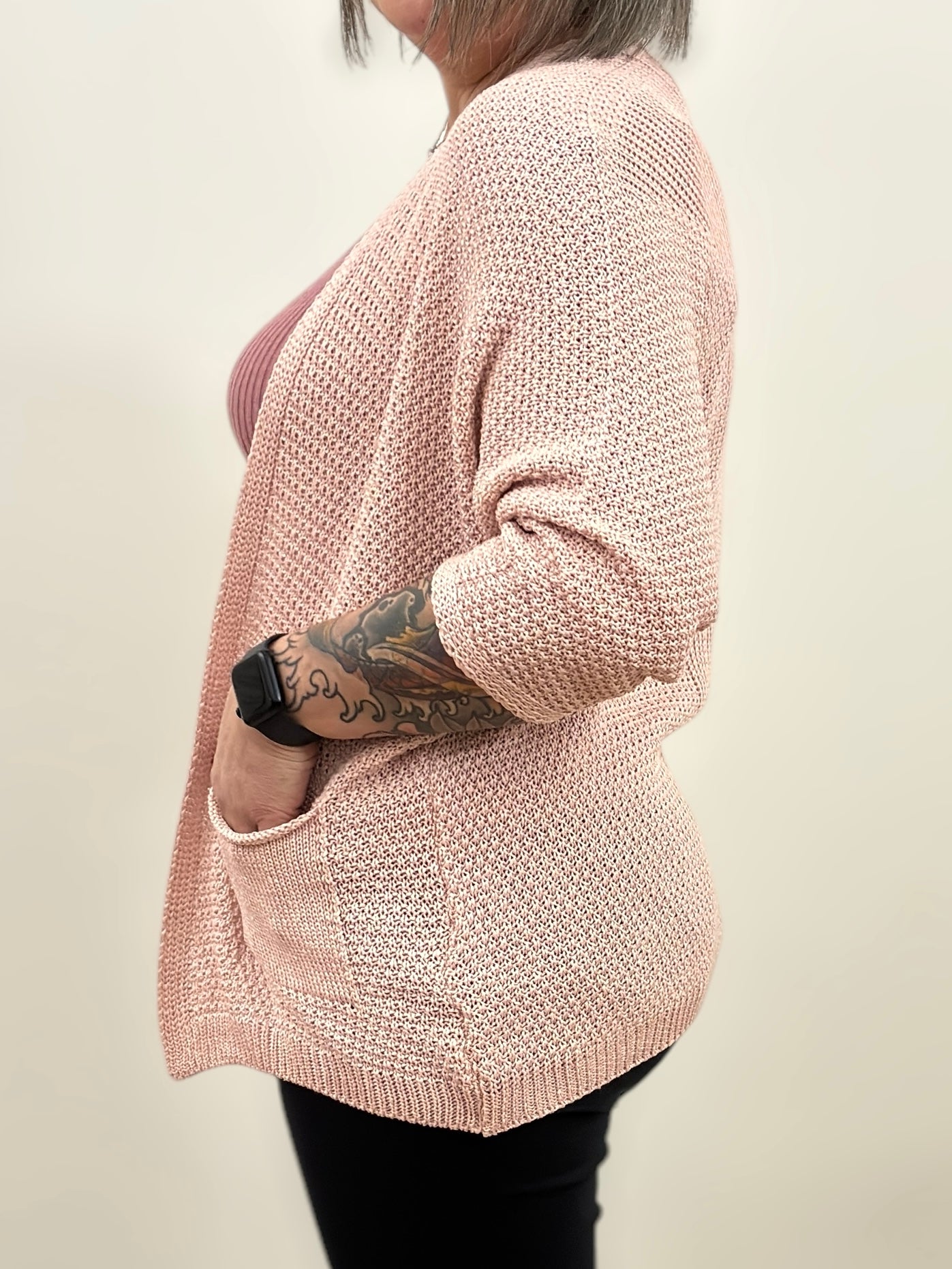 Gilet Rose manche 3/4 chauve souris