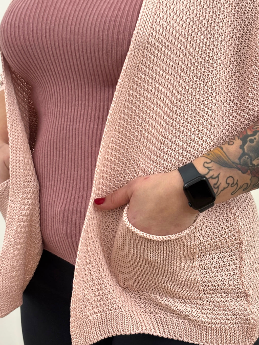 Gilet Rose manche 3/4 chauve souris