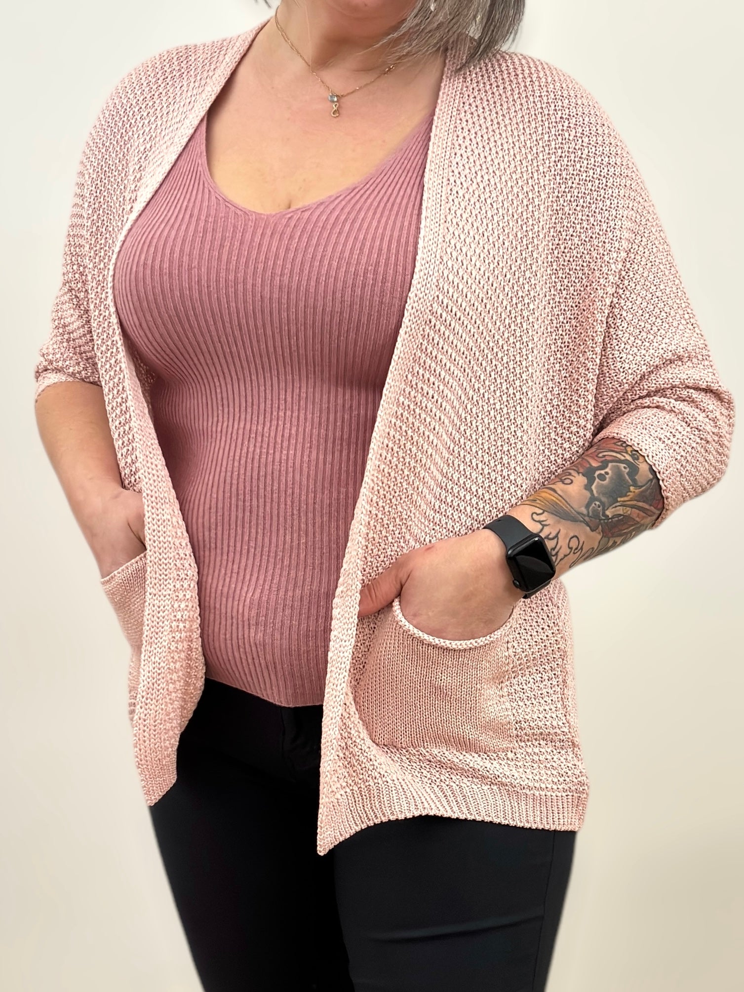 Gilet Rose manche 3/4 chauve souris