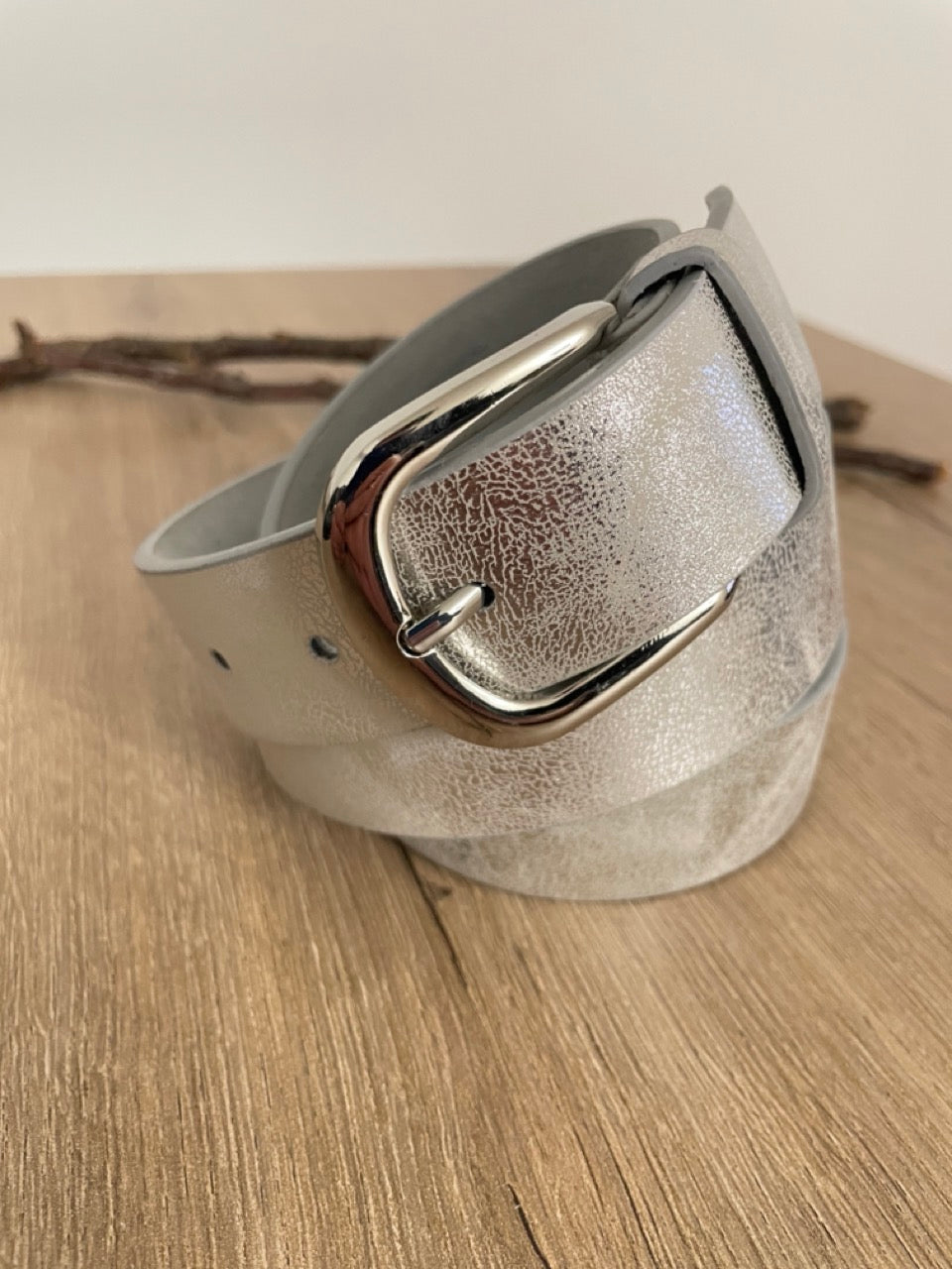 Ceinture cuir argenté | 34 mm