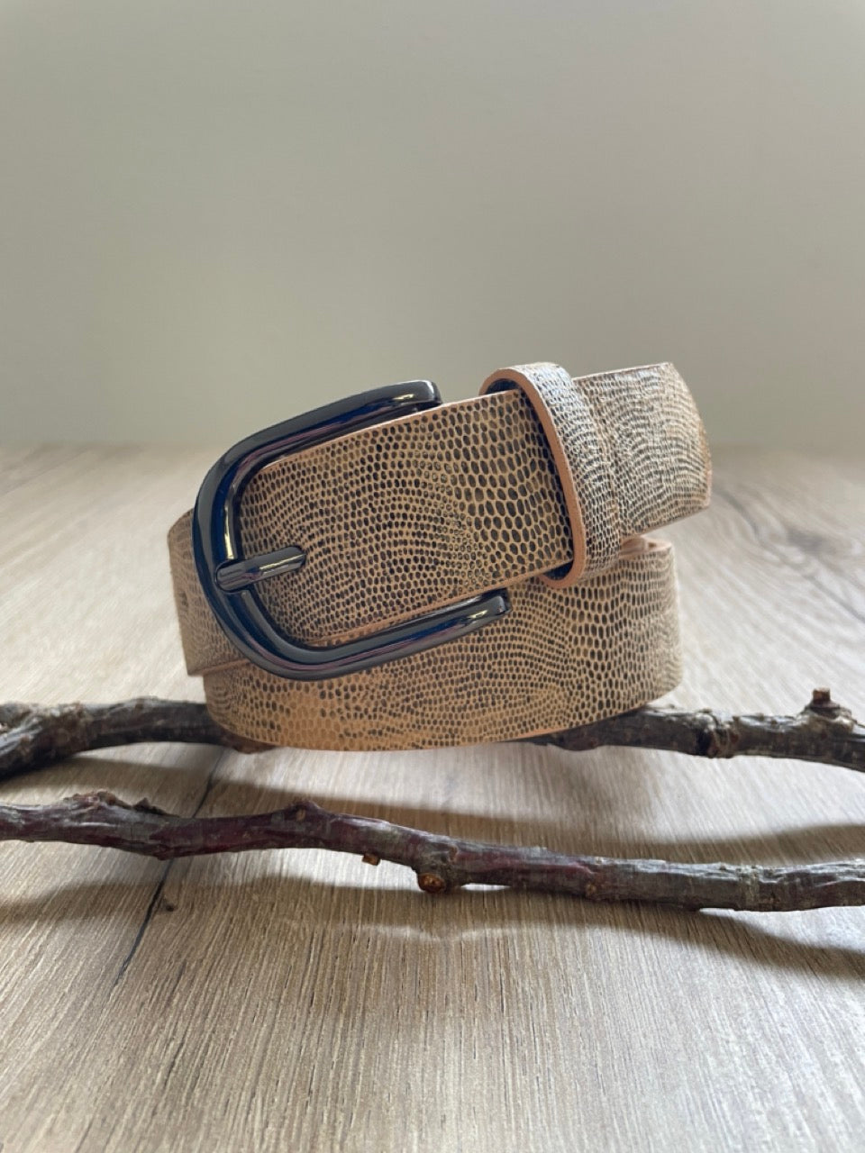 Ceinture Reptile Beige & Noir | 33 mm