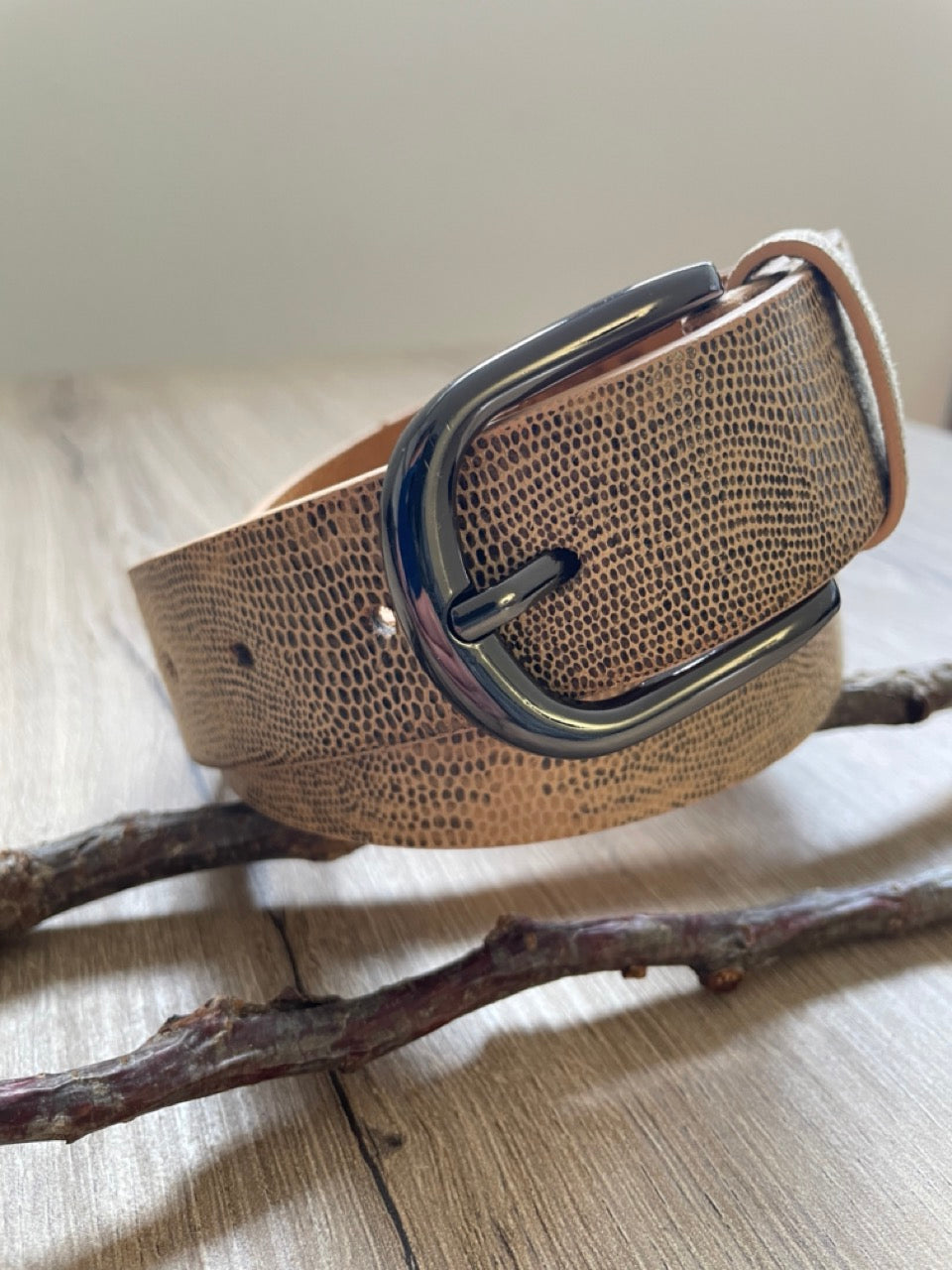 Ceinture Reptile Beige & Noir | 33 mm