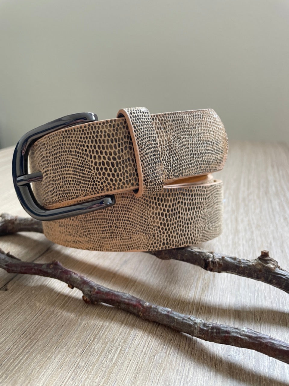 Ceinture Reptile Beige & Noir | 33 mm