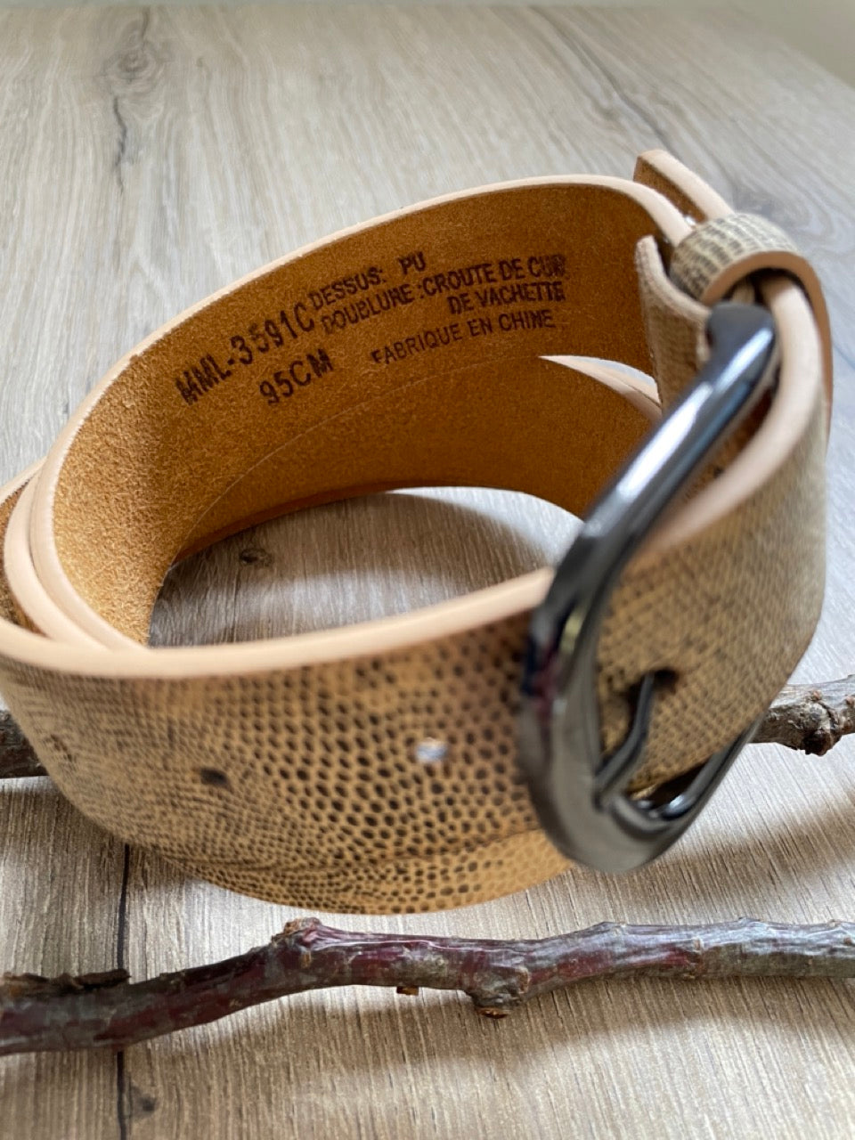 Ceinture Reptile Beige & Noir | 33 mm