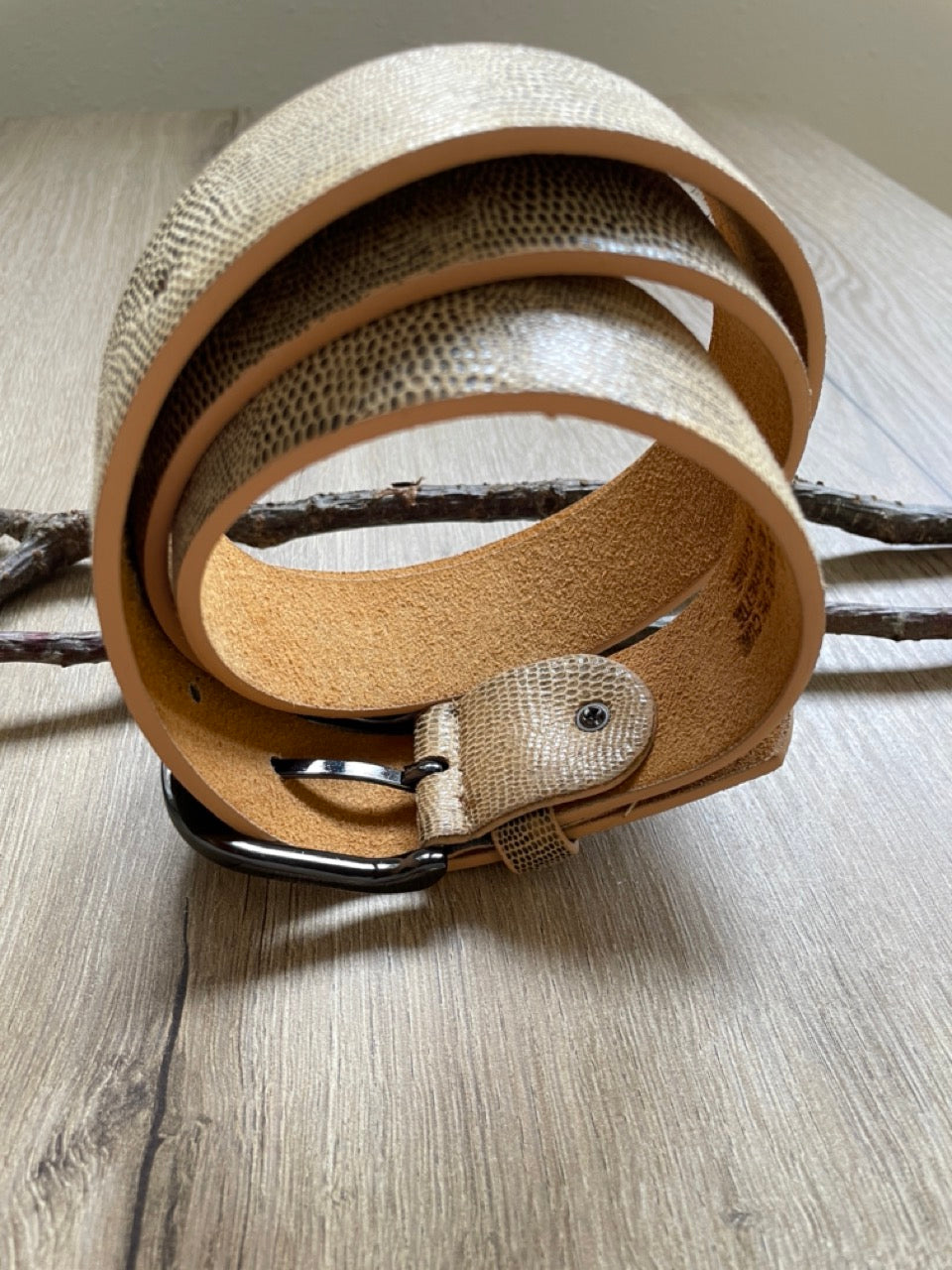 Ceinture Reptile Beige & Noir | 33 mm
