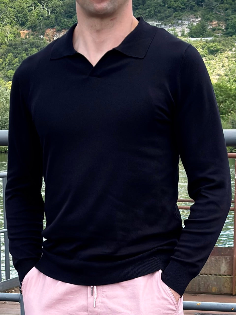 Pull léger Col polo Noir