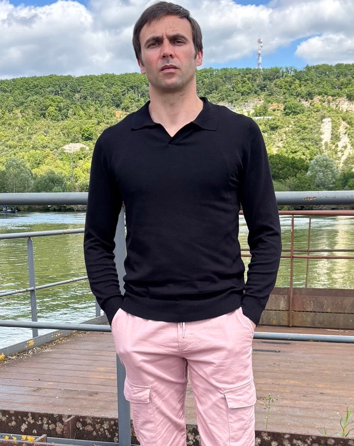 Pull léger Col polo Noir