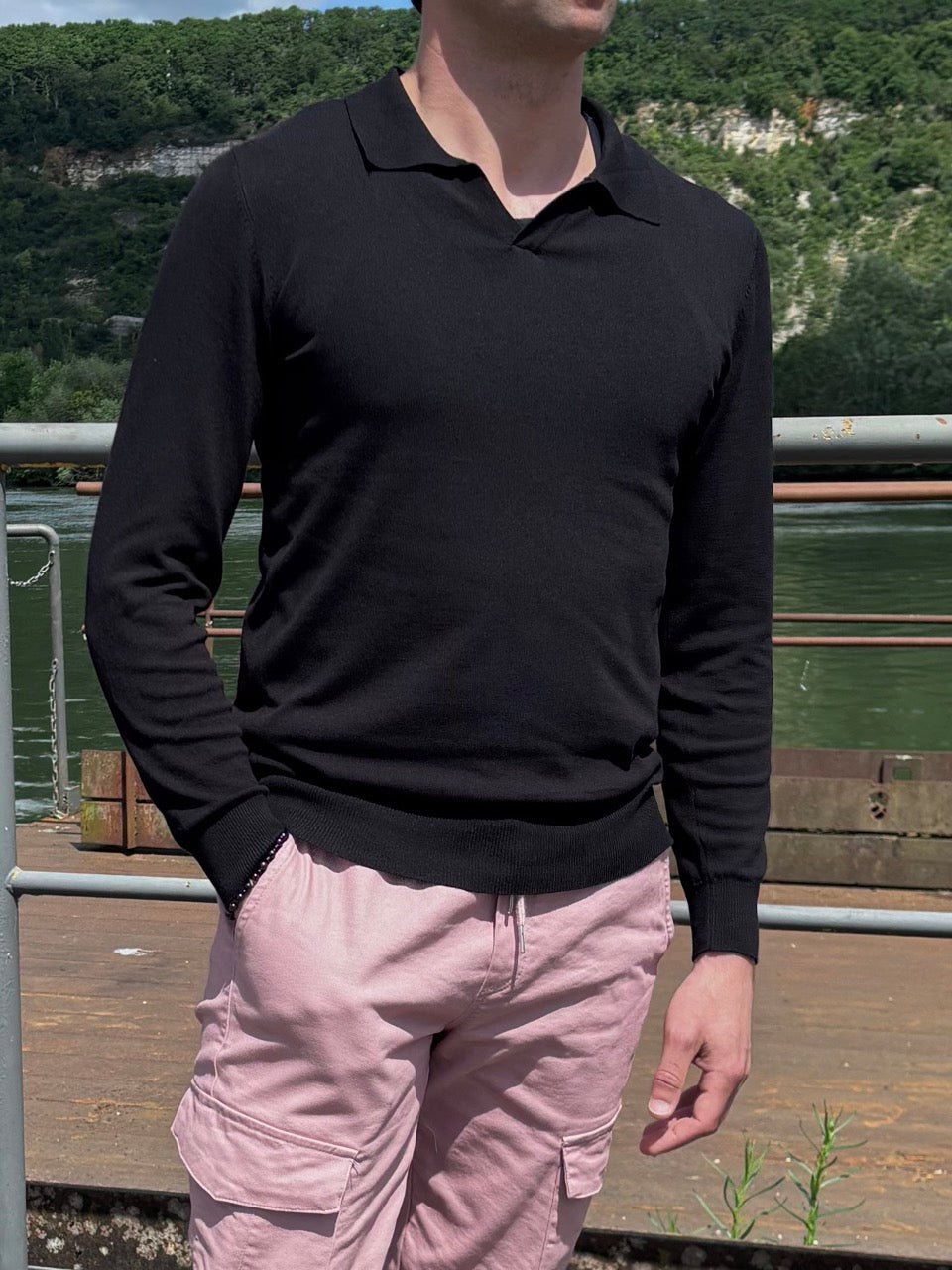 Pull léger Col polo Noir