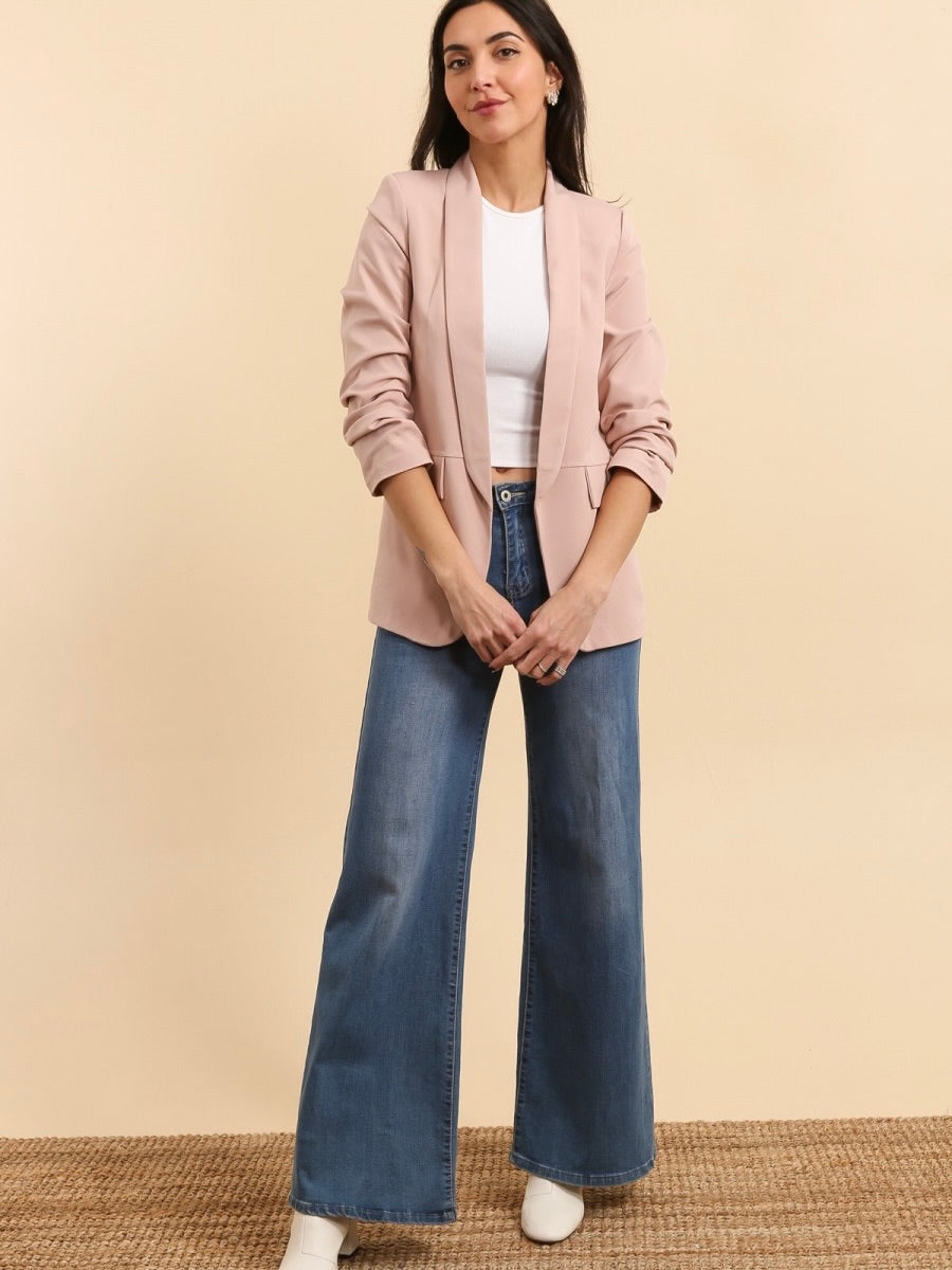 Blazer Rose Poudré Col Châle