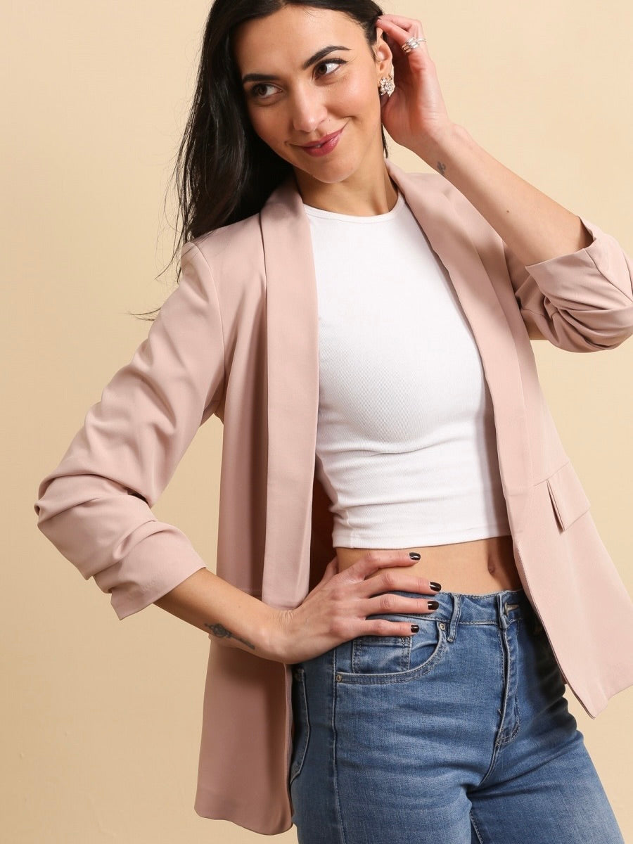 Blazer Rose Poudré Col Châle