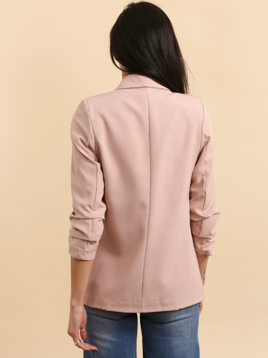 Blazer Rose Poudré Col Châle