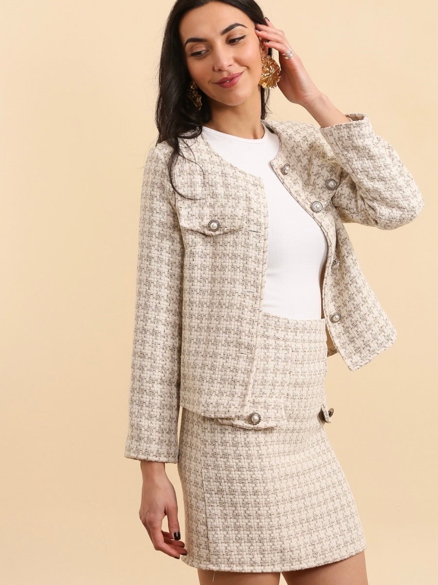 Blazer en Tweed Beige