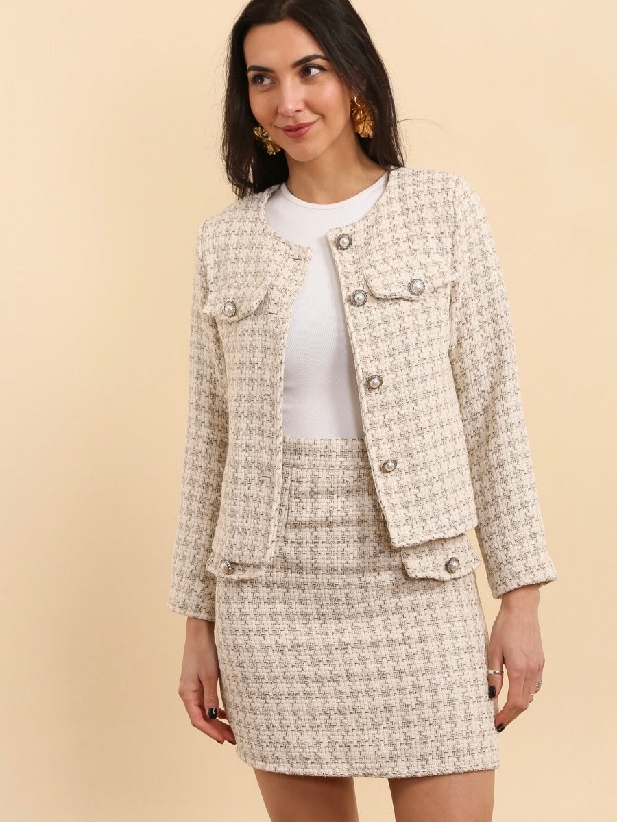 Blazer en Tweed Beige