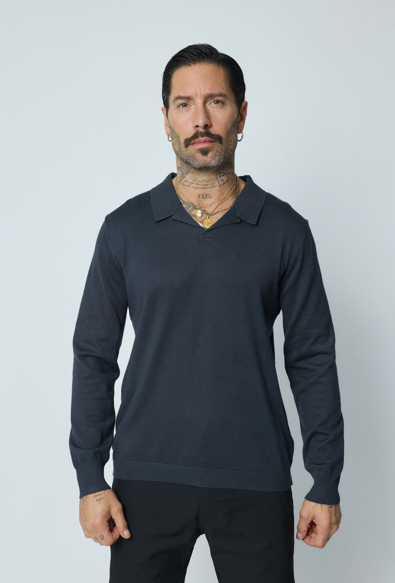 Pull Mi-Saison Col polo Gris