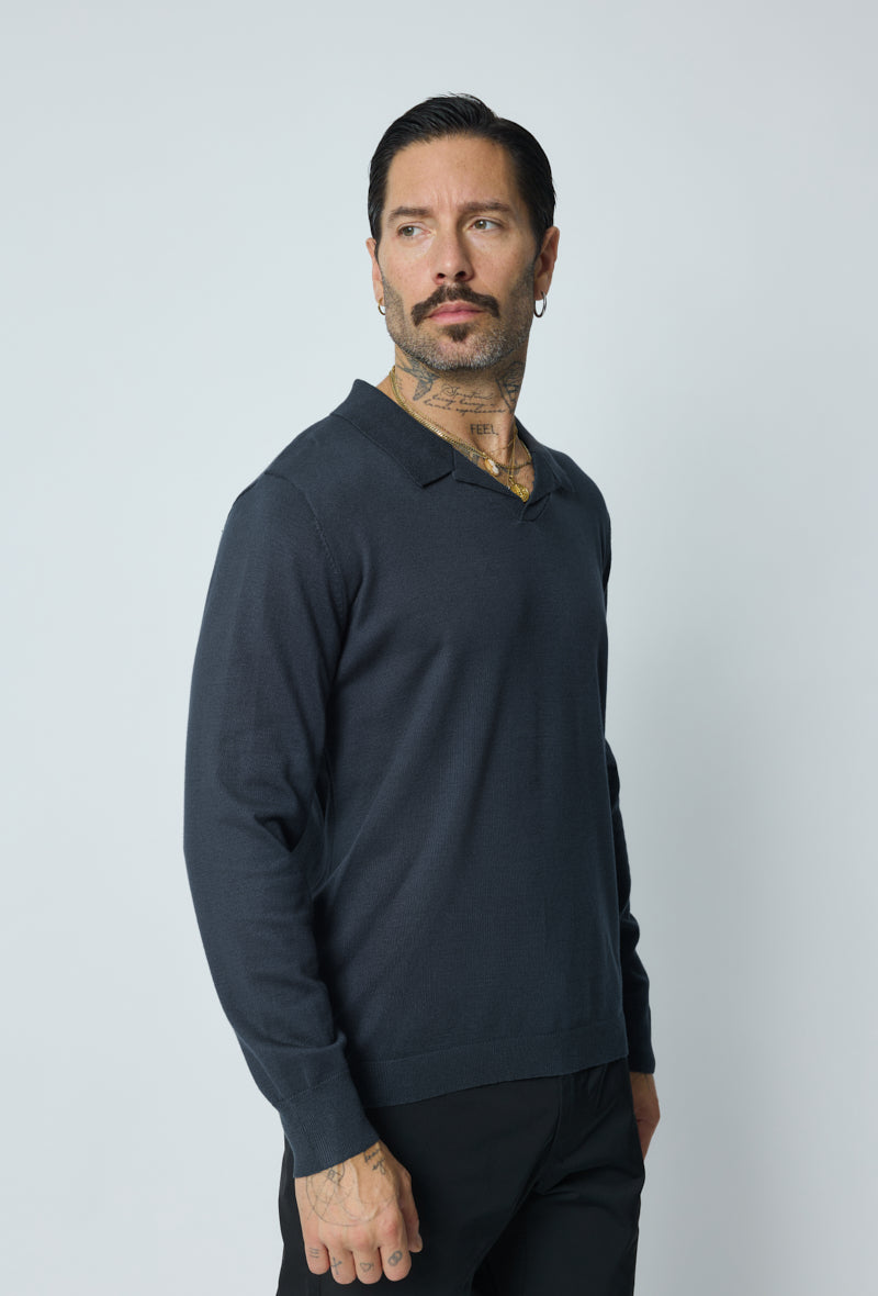 Pull Mi-Saison Col polo Gris