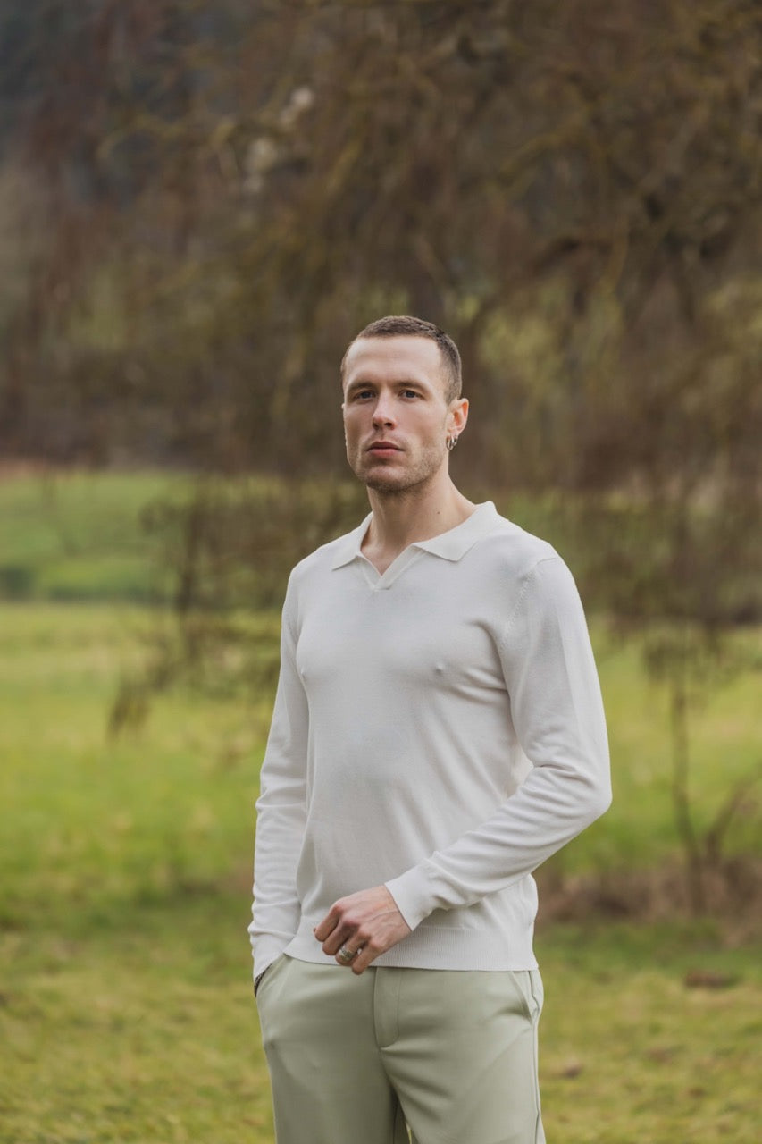 Pull léger Col polo Ivoire