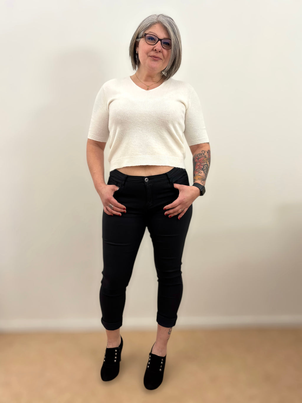 Pull court touché alpaga Blanc