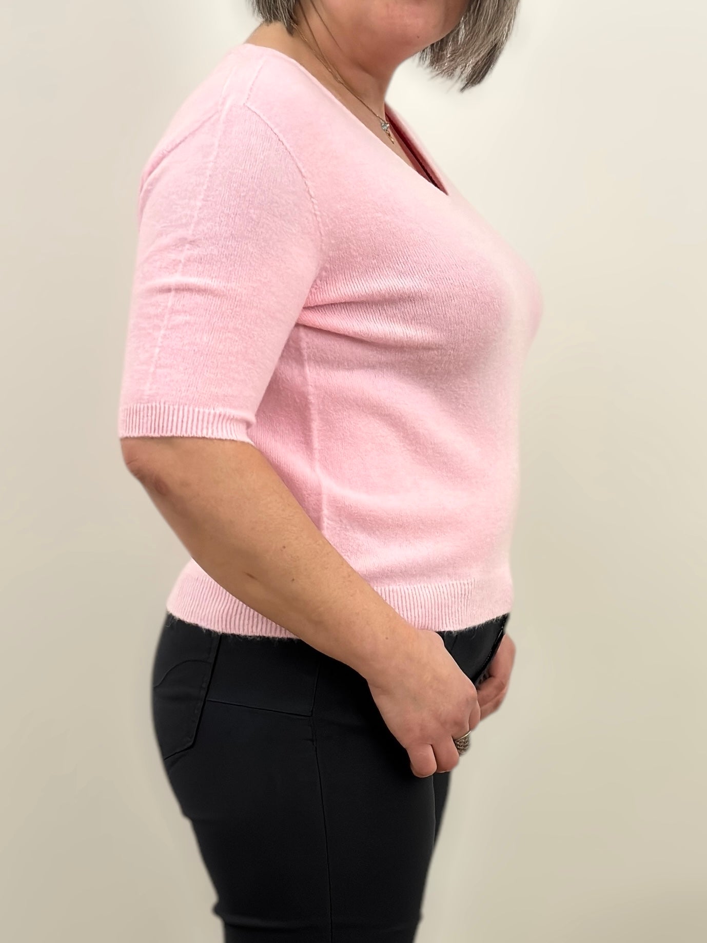 Pull court touché alpaga Rose