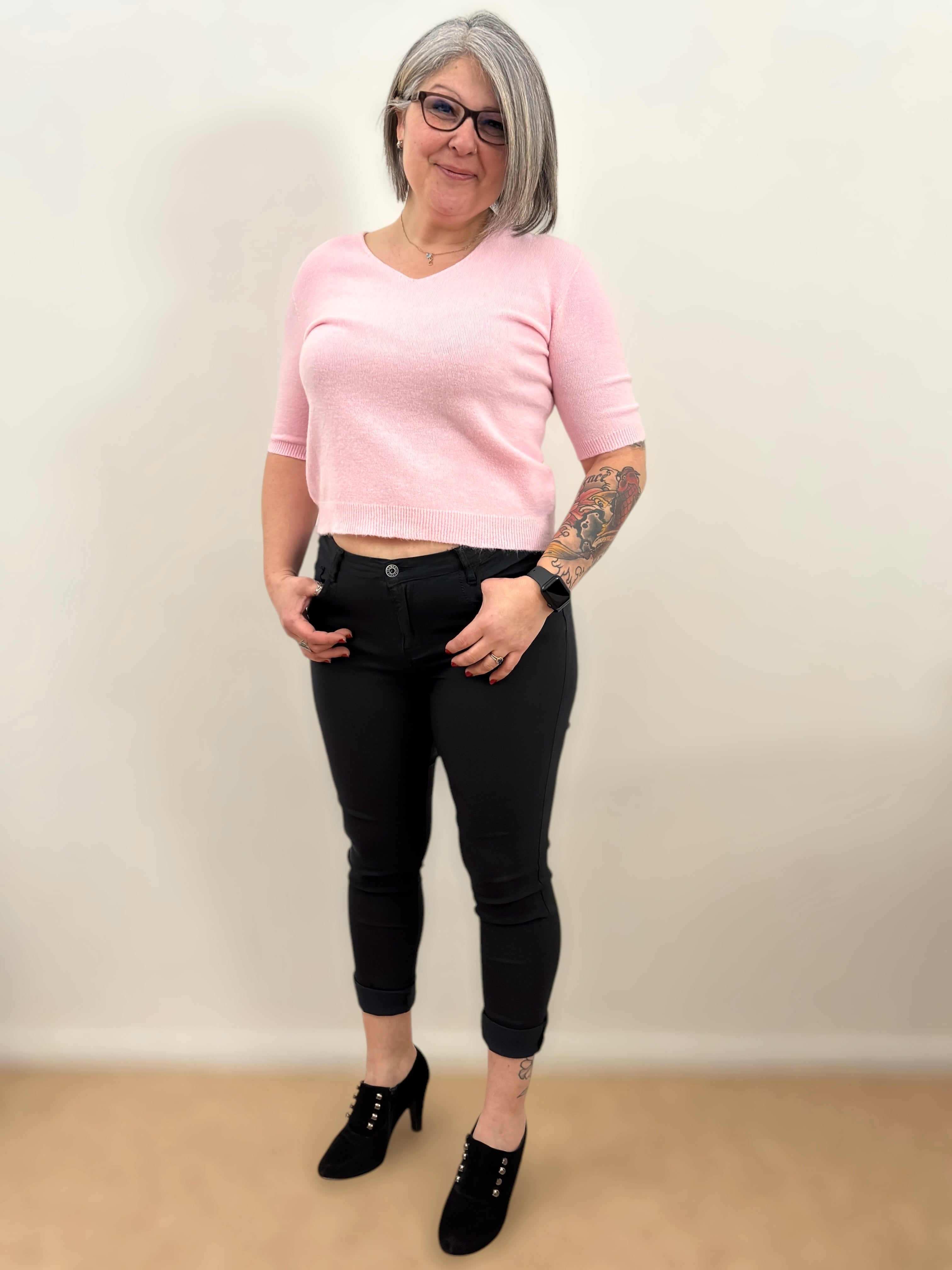 Pull court touché alpaga Rose