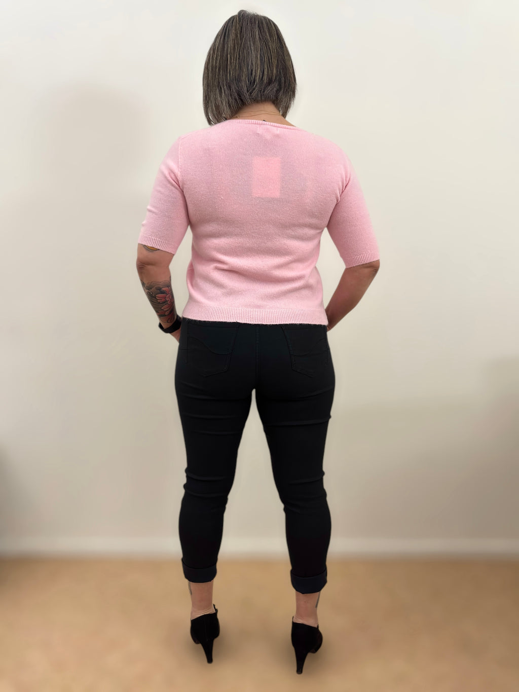 Pull court touché alpaga Rose