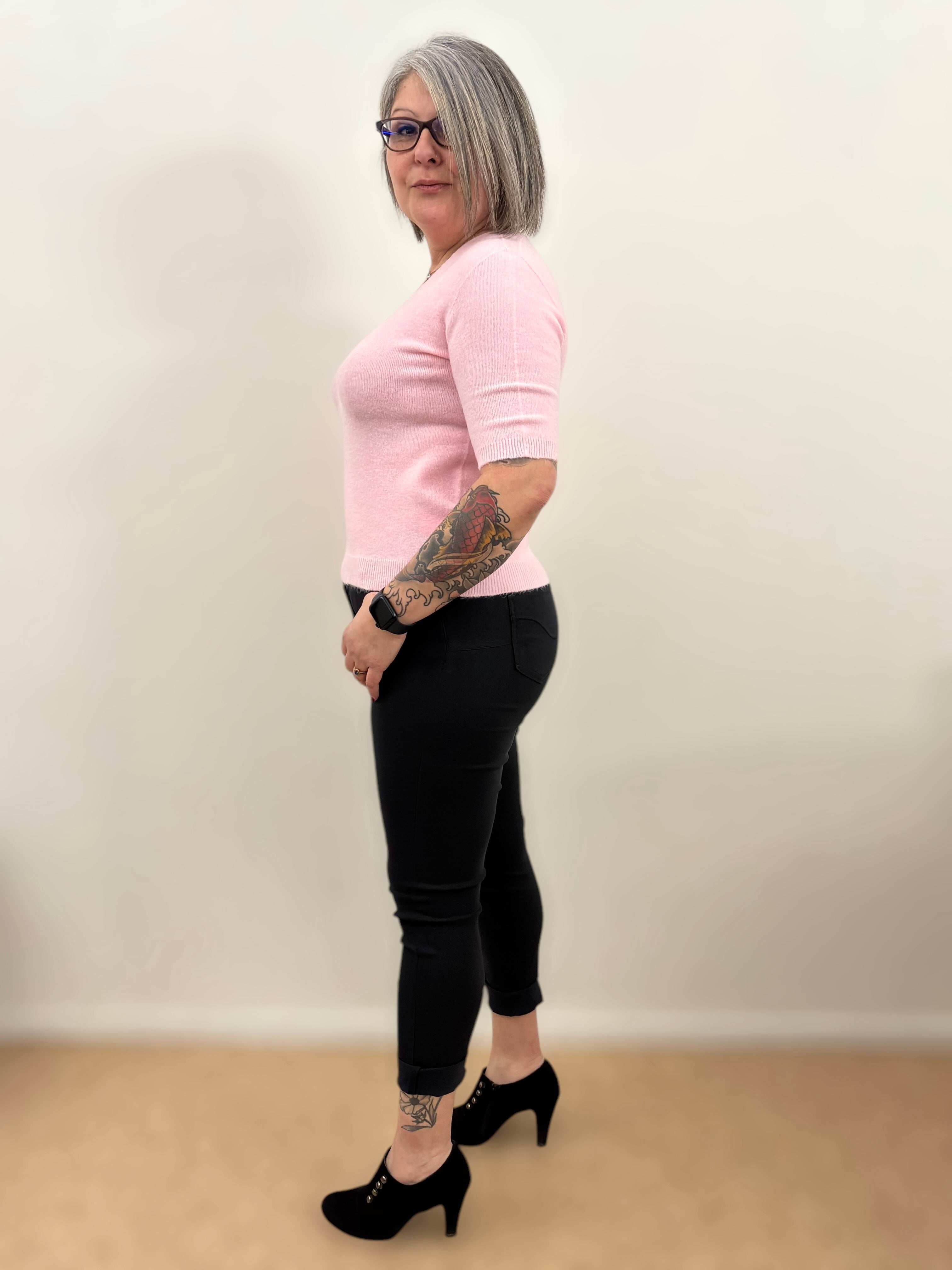 Pull court touché alpaga Rose