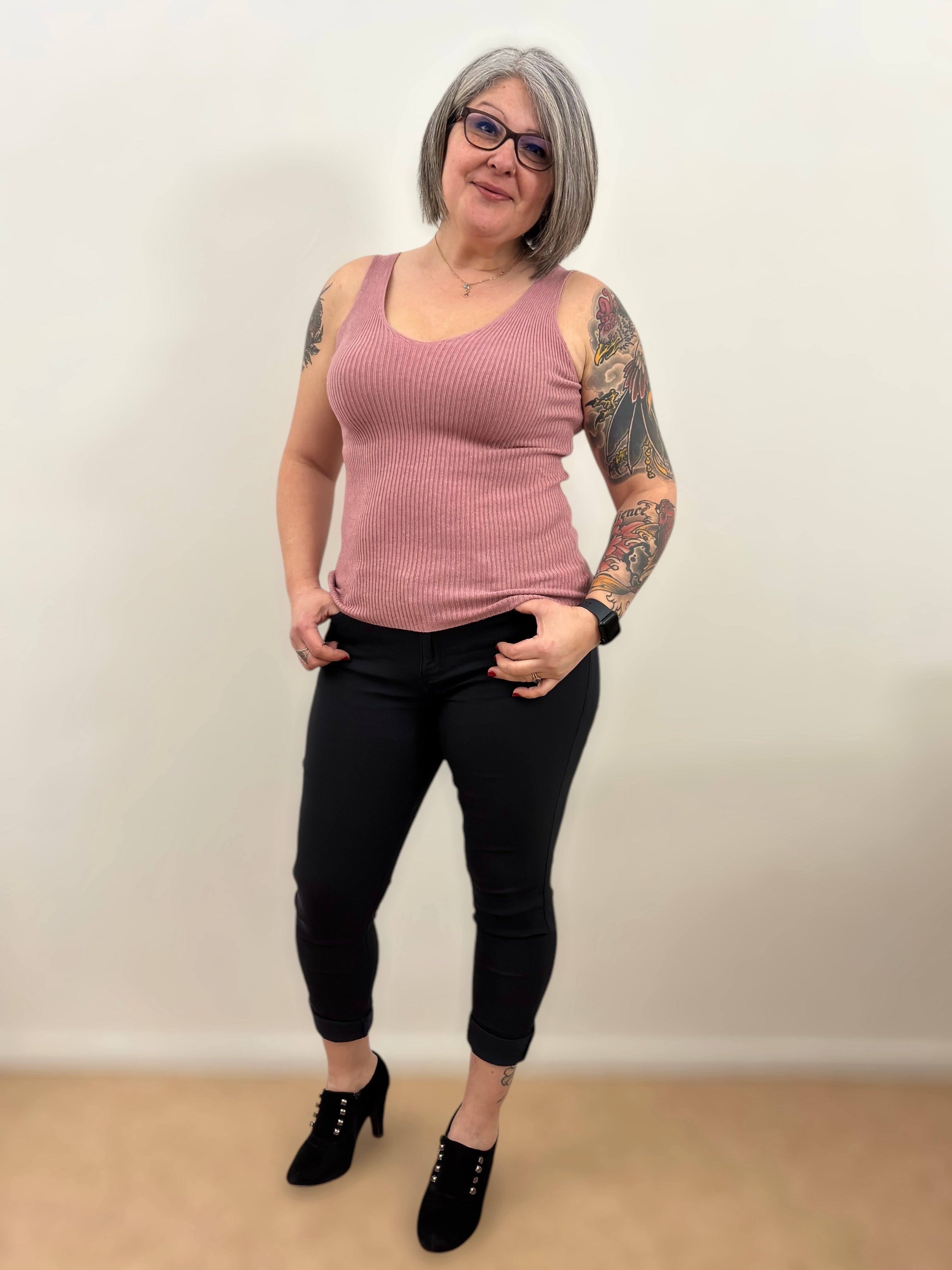 Débardeur douceur côtelé Vieux Rose