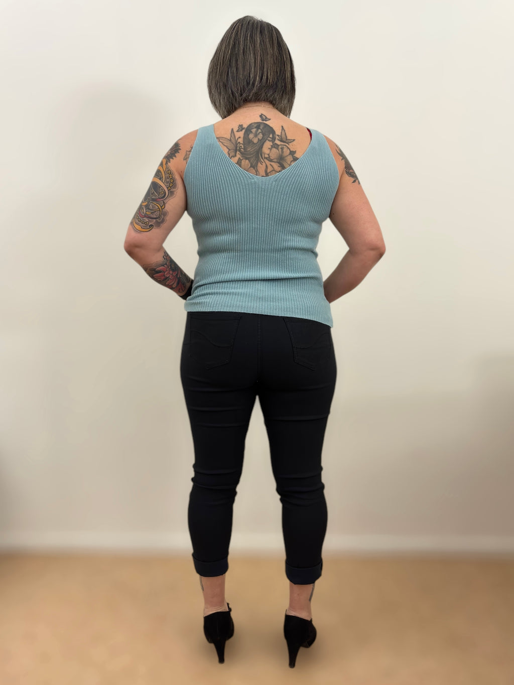 Débardeur douceur côtelé Bleu ciel