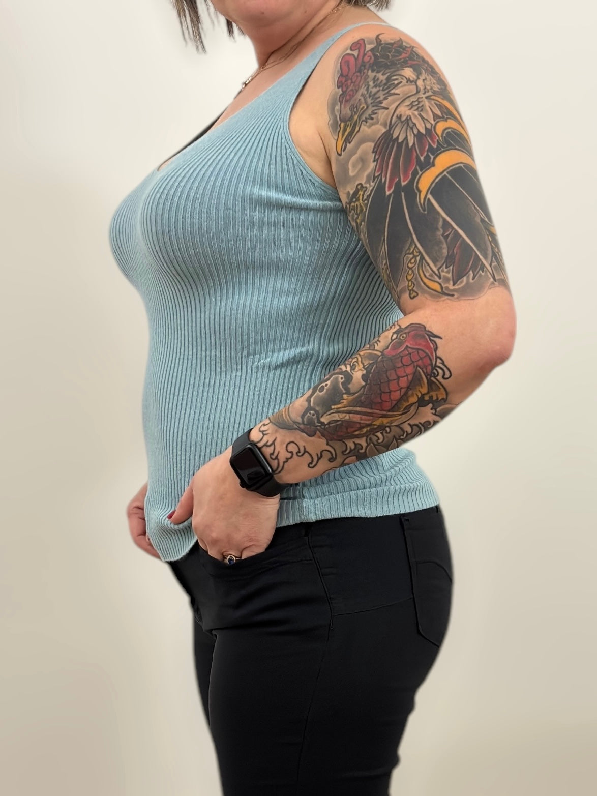 Débardeur douceur côtelé Bleu ciel