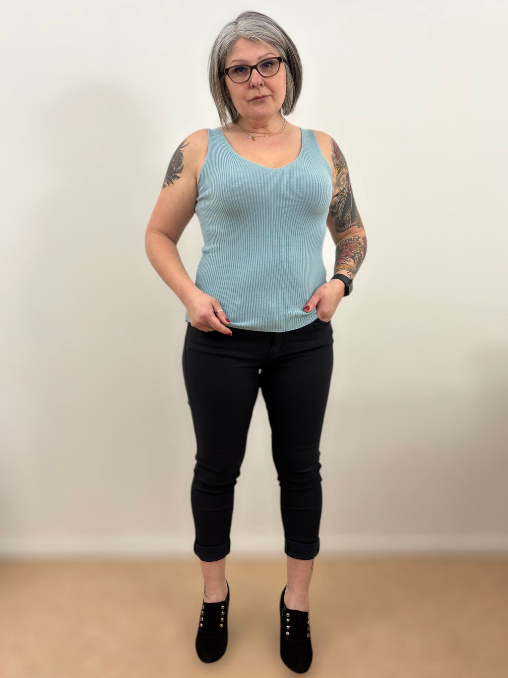 Débardeur douceur côtelé Bleu ciel