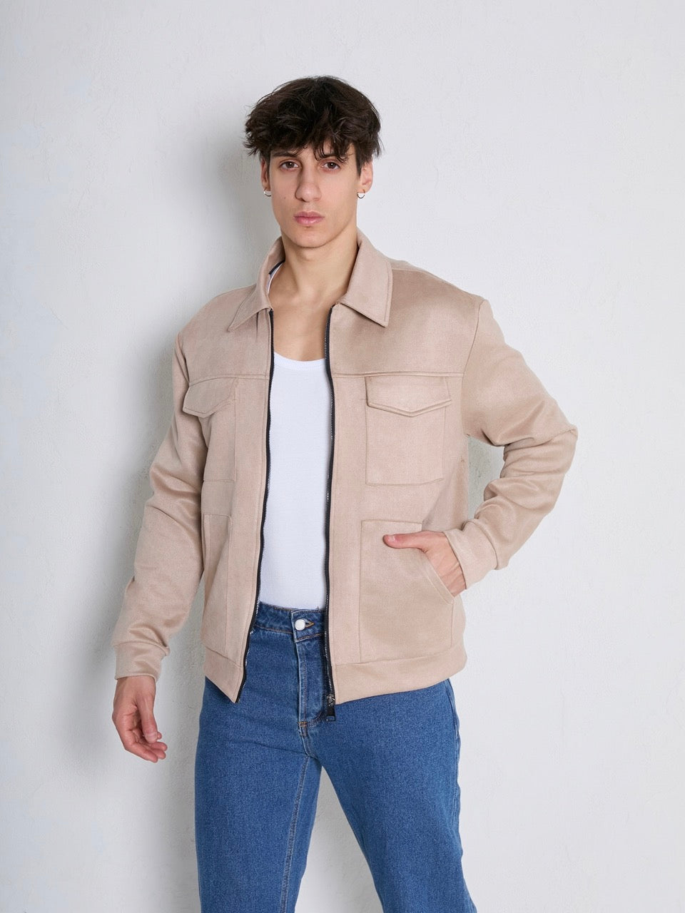 Veste 4 poches Suédine Beige