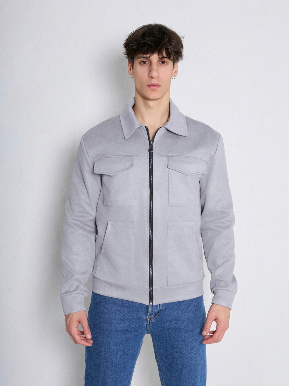 Veste 4 poches Suédine Grise