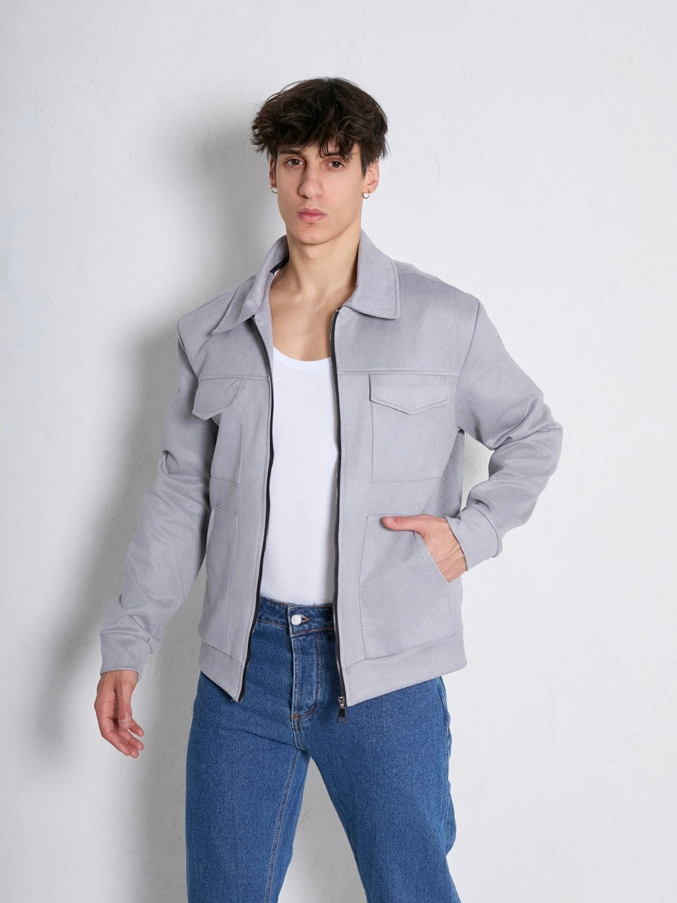 Veste 4 poches Suédine Grise