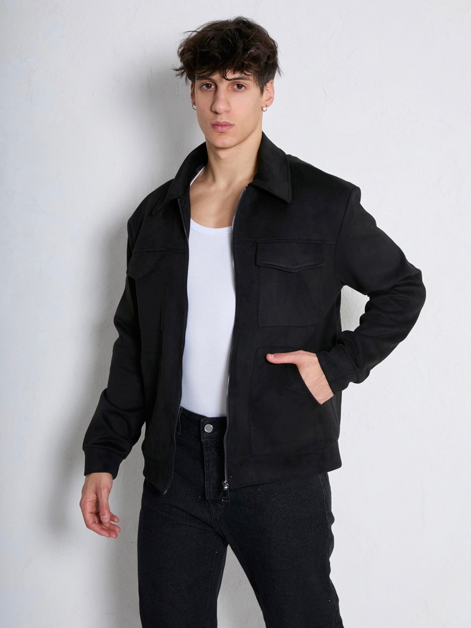 Veste 4 poches Suédine Noire